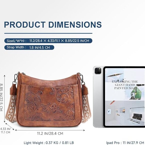 Crossbody Bags for Women, Vegan Leather Embossed Flower - Picture 5 of 6